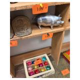 Vintage silver metal piggy bank