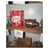 Vtg Cast Metal Piggy Bank w/ Box