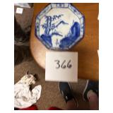 Vtg Blue And White Porcelain Octagonal Dish