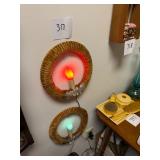 Vtg Chenille Wreath Wall Lights