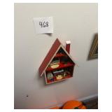Vtg Wooden House Wall Shelf Miniature Decor