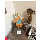 Antique Leather Straw Stuffed Camel with Rider