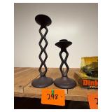 Vtg Pair Cast Metal Candlesticks