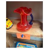 Vtg Orange Crackle Glass Pitcher