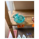 Vtg Blue Glass Rabbit On Nest