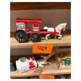 Vtg Cast Iron Horse-Drawn Milk Wagon