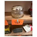 Vtg Pressed Glass Jar w/ Metal Lid