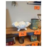 Vintage Fenton Milk Glass Ruffled Footed Bowl