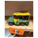 Vtg Tin Litho Star Jeep Toy