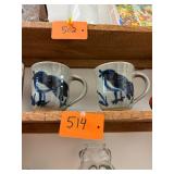Vintage Blue Grey Pottery Bird Mugs