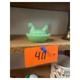 Vintage Jadite Glass Hen On Nest