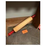Vtg Wooden Rolling Pin Red Handles