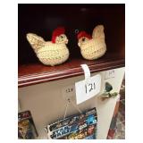 Vintage Hand-Crocheted Chicken Figurines