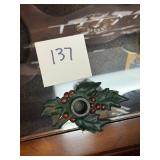 Vintage Cast Iron Holly Candle Holder