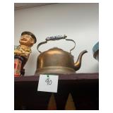 Vintage Copper Tea Kettle Porcelain Handle