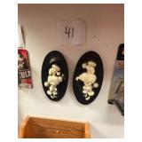 Vintage MCM Chalkware Poodle Wall Plaques