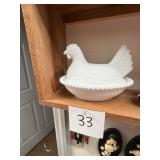 Vintage Milk Glass Hen On Nest Dish