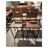 FOURTEEN WOOD AND METAL FRAME STOOLS