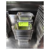 TWENTY EIGHT 1/9 SIZE STAINLESS STEEL PANS