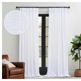 $39 White Linen Patterned Curtains 102 Inches Long
