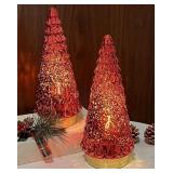 $15 SHMILMH Red Mercury Glass Tree Set of 2, 10''