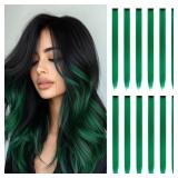 $7 Green 12Pcs Colored Hair Extensions - 22 Inch S