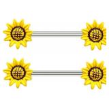 $9 14G Sunflower Nipple Rings Stainless Steel Yell