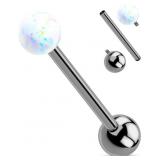 $14 OUFER Titanium Tongue Rings - White Opal Tongu