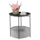 $34 VECELO Round Side/End Table with Fabric Storag