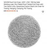 $57 VEVOR Proof Coil Chain, 3/16' x 100', 1100 lbs