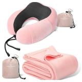 $26 urnexttour Pink Travel Neck Pillow and Blanket