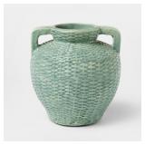 $15 Small Woven Texture Ceramic Vase Blue - Thresh