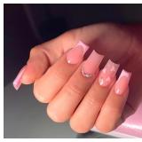 $8 Square Press On Nails Pink Cute Nails Heart Des