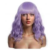 $12 Hair Cap+Lavender Purple Wig with Bangs Wavy B