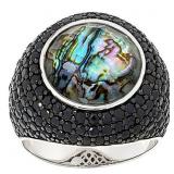 $225 KWAN yellow cyan BLACK SPINEL RING PEARL size