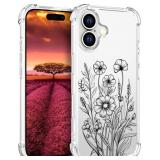 $6 for iPhone 16 Plus Case - Black Flower Art | De