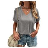 $17 Basic T Shirt for Women Casual V Neck Short Sl