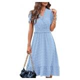 $24 BTFBM Women Short Sleeve V Neck Swiss Dot Midi