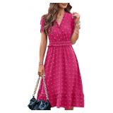 $28 BTFBM Women Short Sleeve V Neck Swiss Dot Midi