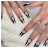 $6 Medium Coffin Press on Nails Black White Nails
