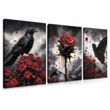 $27 3 Piece Gothic Crow Canvas Wall Art Halloween
