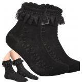 $7 Women's Frilled Socks, Cotton Lace Trim, Ankle