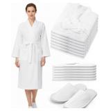 $75 Jecery Waffle Bathrobe and Slippers Bulk Set S