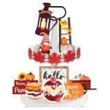 $16 14 Pcs Fall Tiered Tray Decor Gnomes Autumn Ha