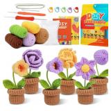 $11 Yizzvb Crochet Kit for Beginners, 6 Pcs Floral