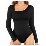 $24 MANGOPOP Women Asymmetrical Neck Long Sleeve B