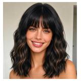 $24 Black Mixed Brown Wigs with Bangs for Black Wo