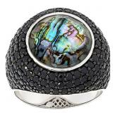 $225 KWAN yellow cyan BLACK SPINEL RING PEARL size