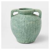 $15 Small Woven Texture Ceramic Vase Blue - Thresh