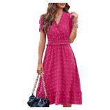 $28 BTFBM Women Short Sleeve V Neck Swiss Dot Midi
